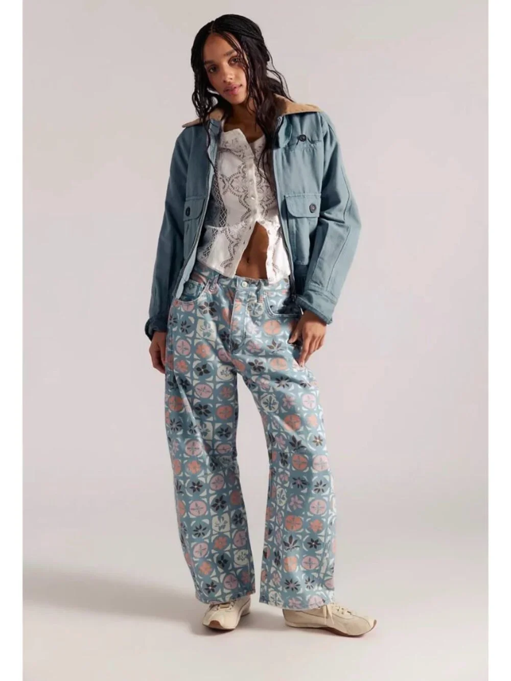 NWT Free People Good Luck Printed Barrel Jeans 27